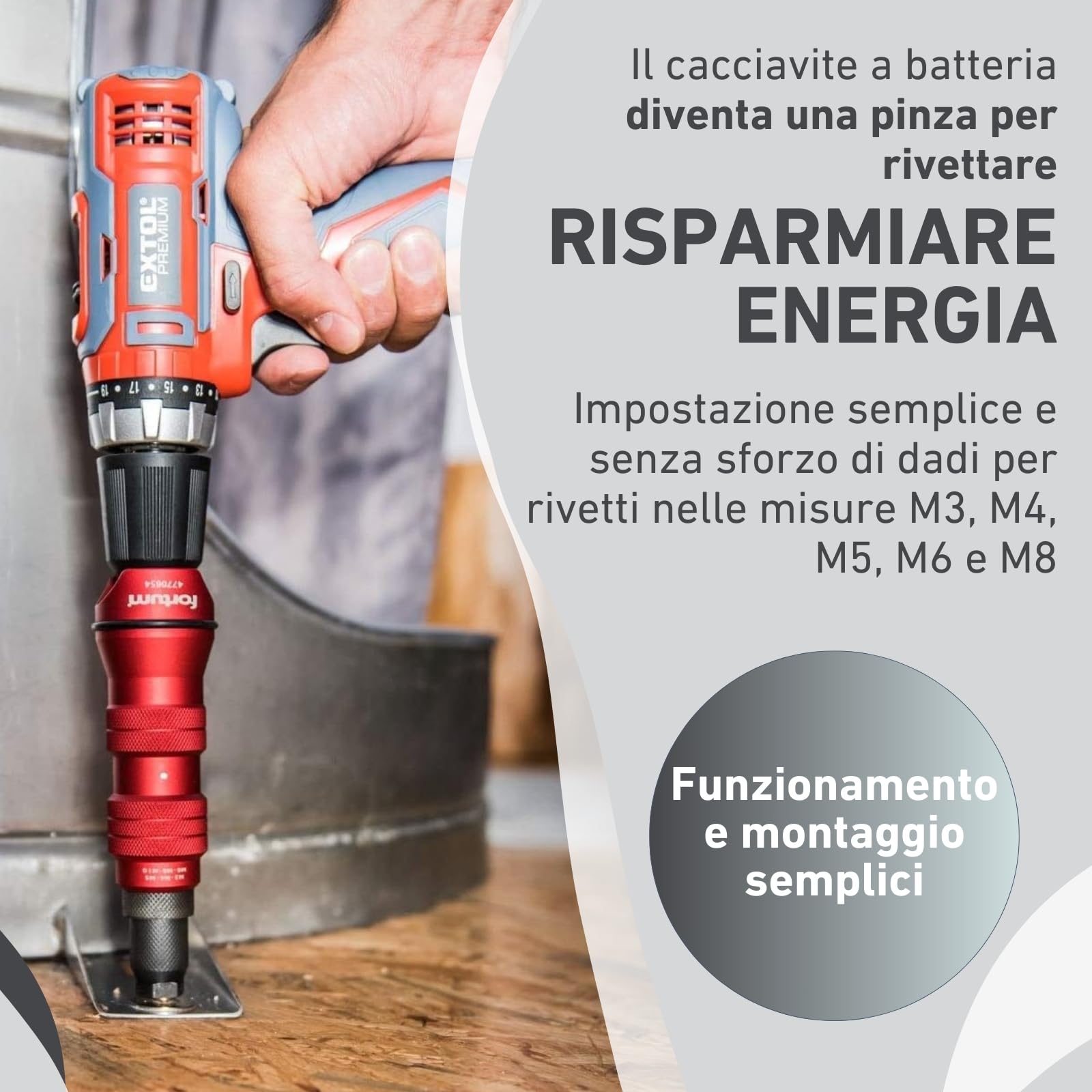 Accessorio per dado rivetto per avvitatrice a batteria e trapano I Rivettatrice per dadi in alluminio, acciaio e acciaio inox I Per rivetti ciechi con inserti M3-M8 I Adattatore
