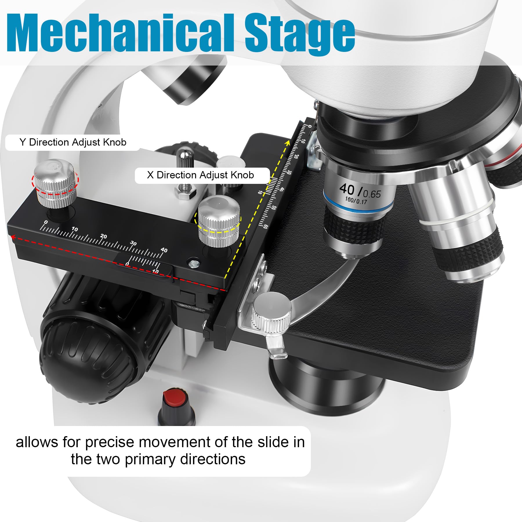 Microscope Trinoculaire Composé avec Oculaire Électronique, Agrandissement 40X à 5000X Microscope Professionnel pour Adultes, Inclut Oculaires WF10X et WF25X, Platine Mécanique et 30 Lames Préparées