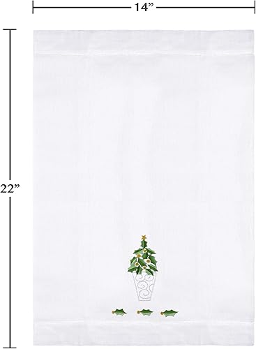 Vista 20 de Saro Lifestyle Holly Leaf Garland - Toalla de invitados de lino con dobladillo bordado de Navidad (juego de 4), color blanco, 14 x 22 pulgadas