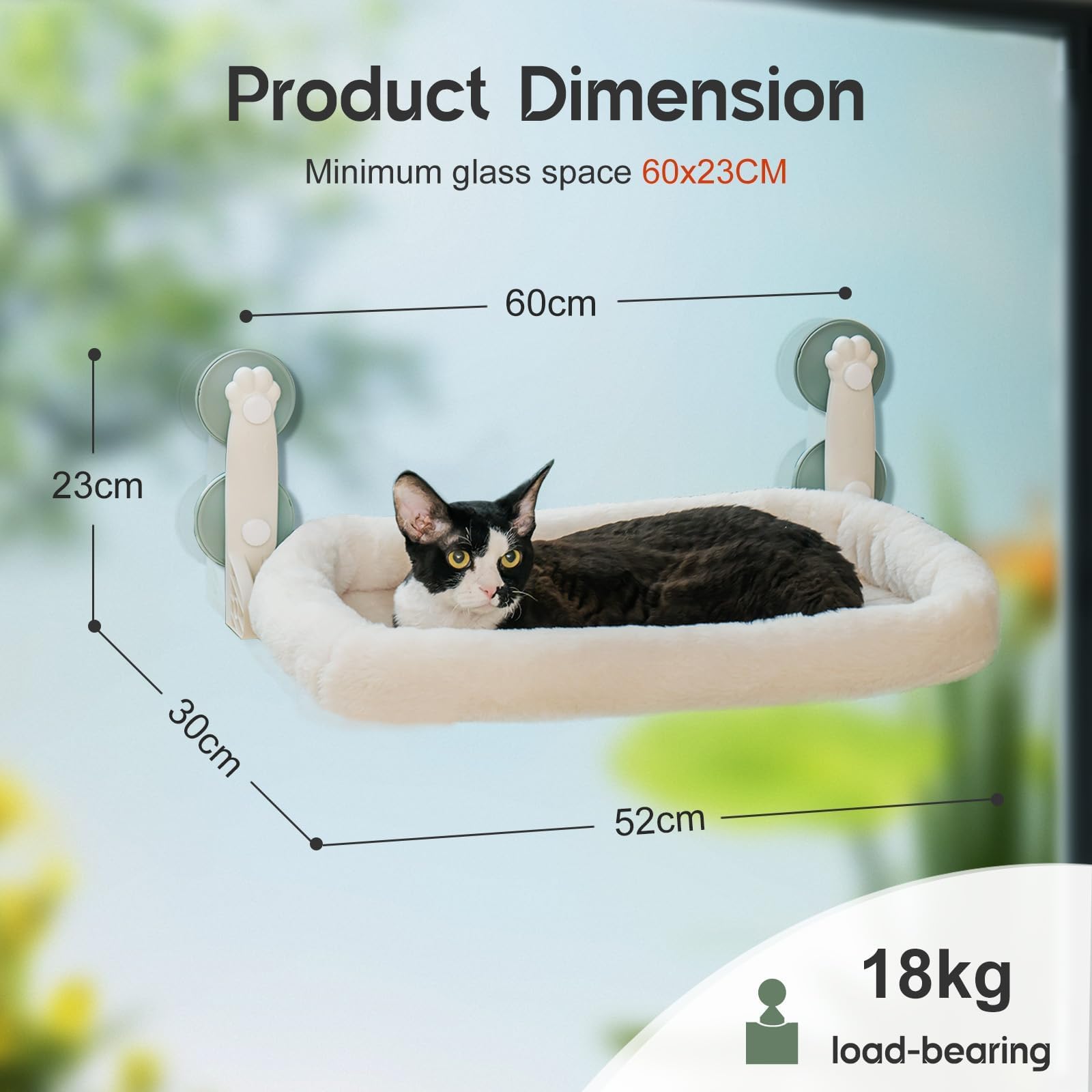 MEWOOFUN Hamac Chat Fenetre Pliable Lit pour Chat avec des Ventouses Stables Tapis réversible Jusqu'à 18kg (Beige, M-with Mat)