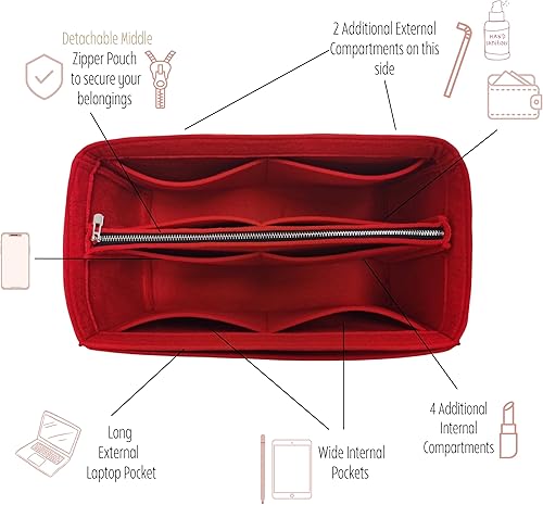 Miniatura 5 de Purse Organizer for Cabarock Bag Organizer, Cabarock Tote Insert, Handmade 2mm Premium Felt Snug Sturdy Silver Zipper (For Large Cabarock, Lime)