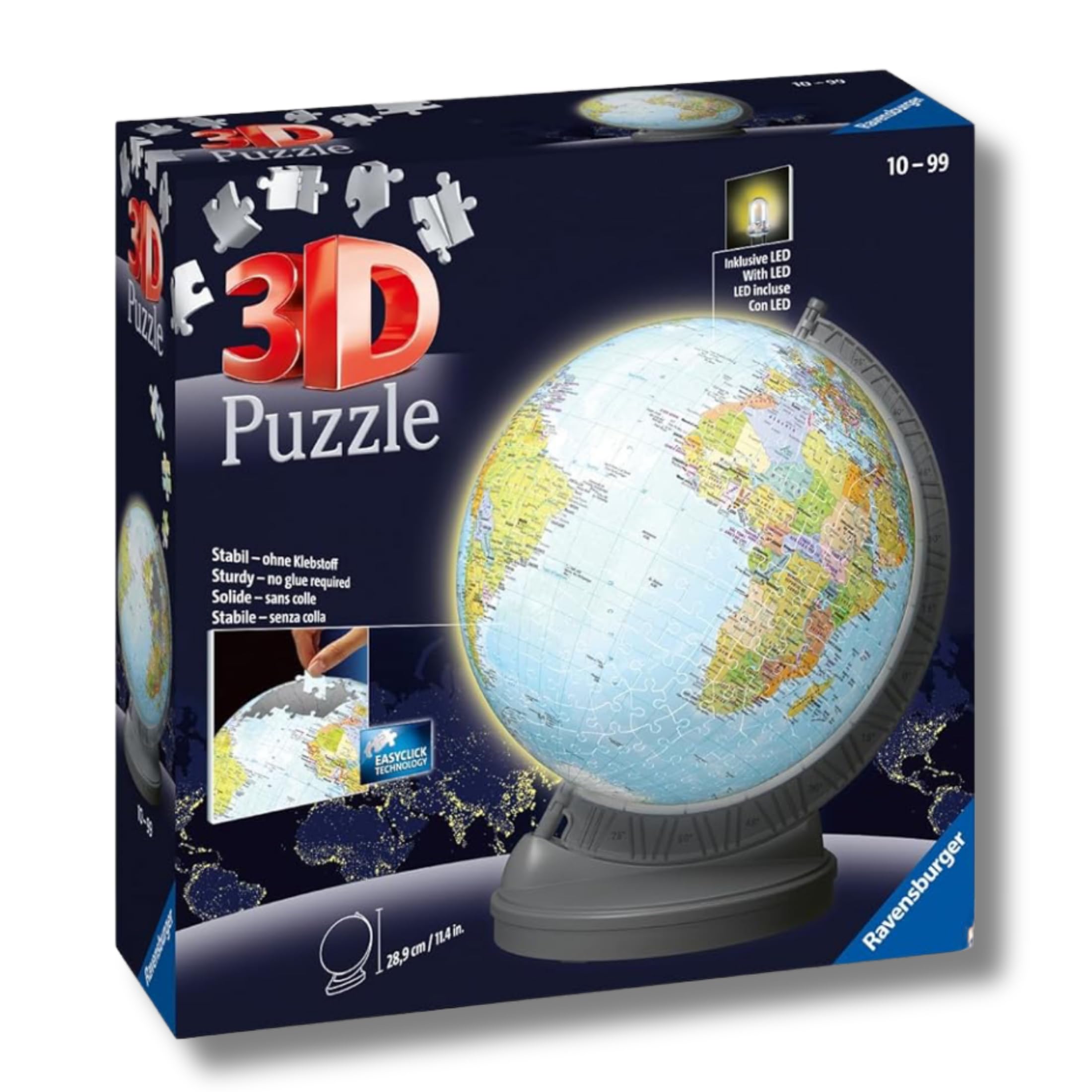 Ravensburger - Puzzle 3D Globo con Luz Nocturna 5400 Piezas, +10 años | Puzzle 3D Globo Terráqueo con luz nocturna de 5400 piezas, maqueta para montar para niños +10 años, ideal como regalo.