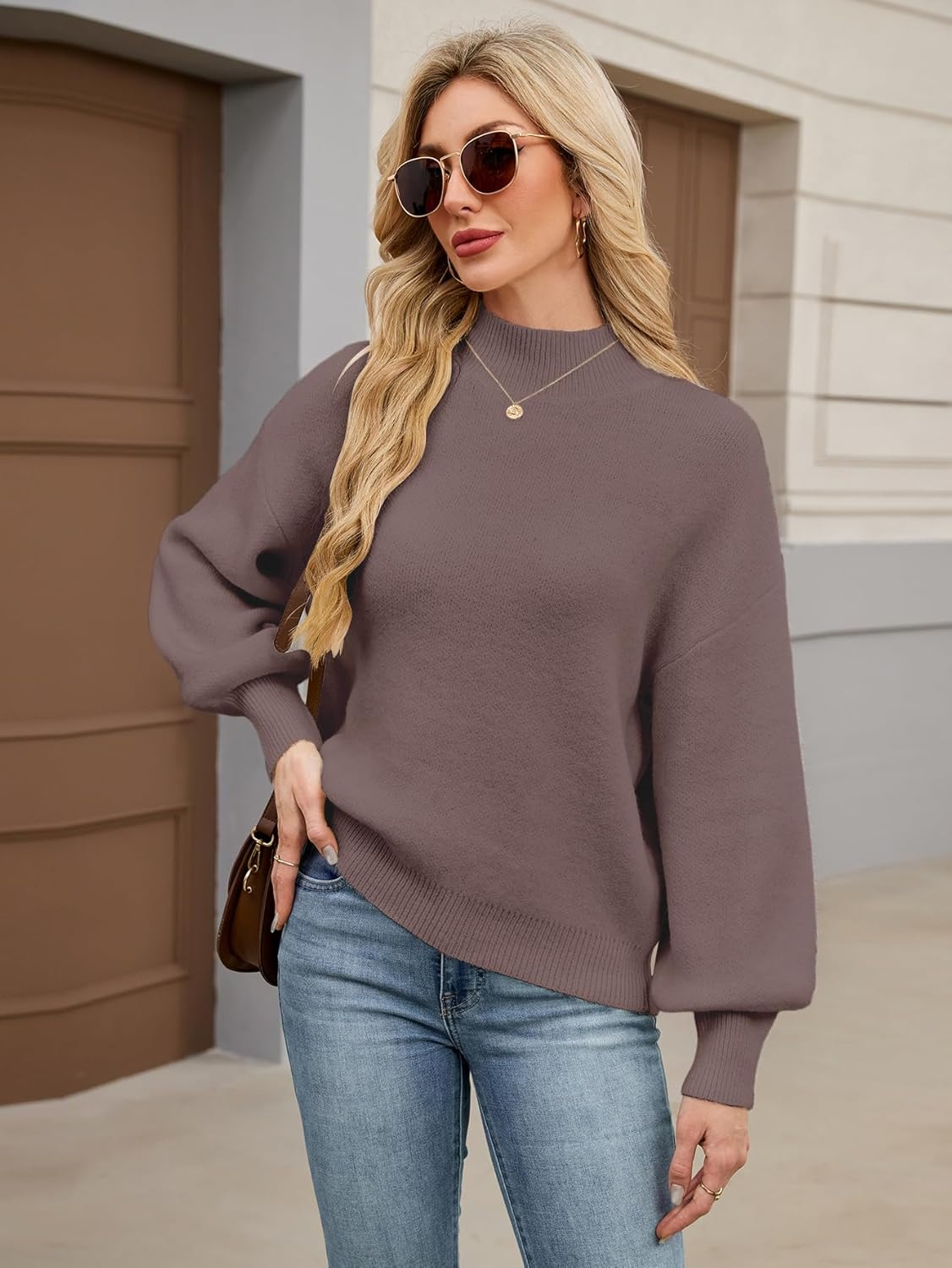 Womens Oversized Cute Checkered Sweater Fall 2025 Trendy Preppy Chunky Knit Mock Neck Long Sleeve Pullover Sweaters - Image 4