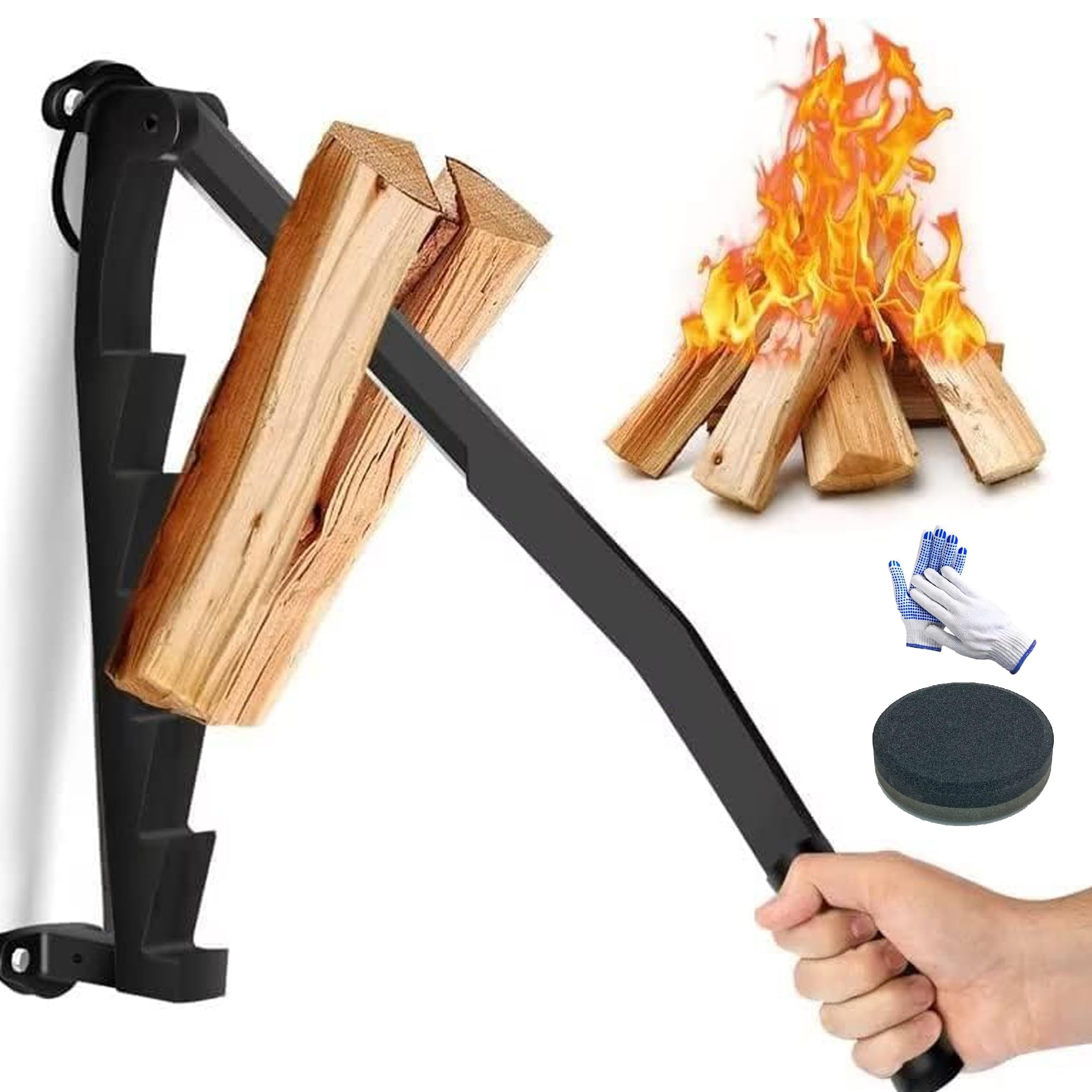 Maquina Manual Cortar Leña - Madera Troncos Partidor Separador Montado en la Pared Madera Splitter Leña y piedra de afilar para Chimenea Fogata Jardín Camping