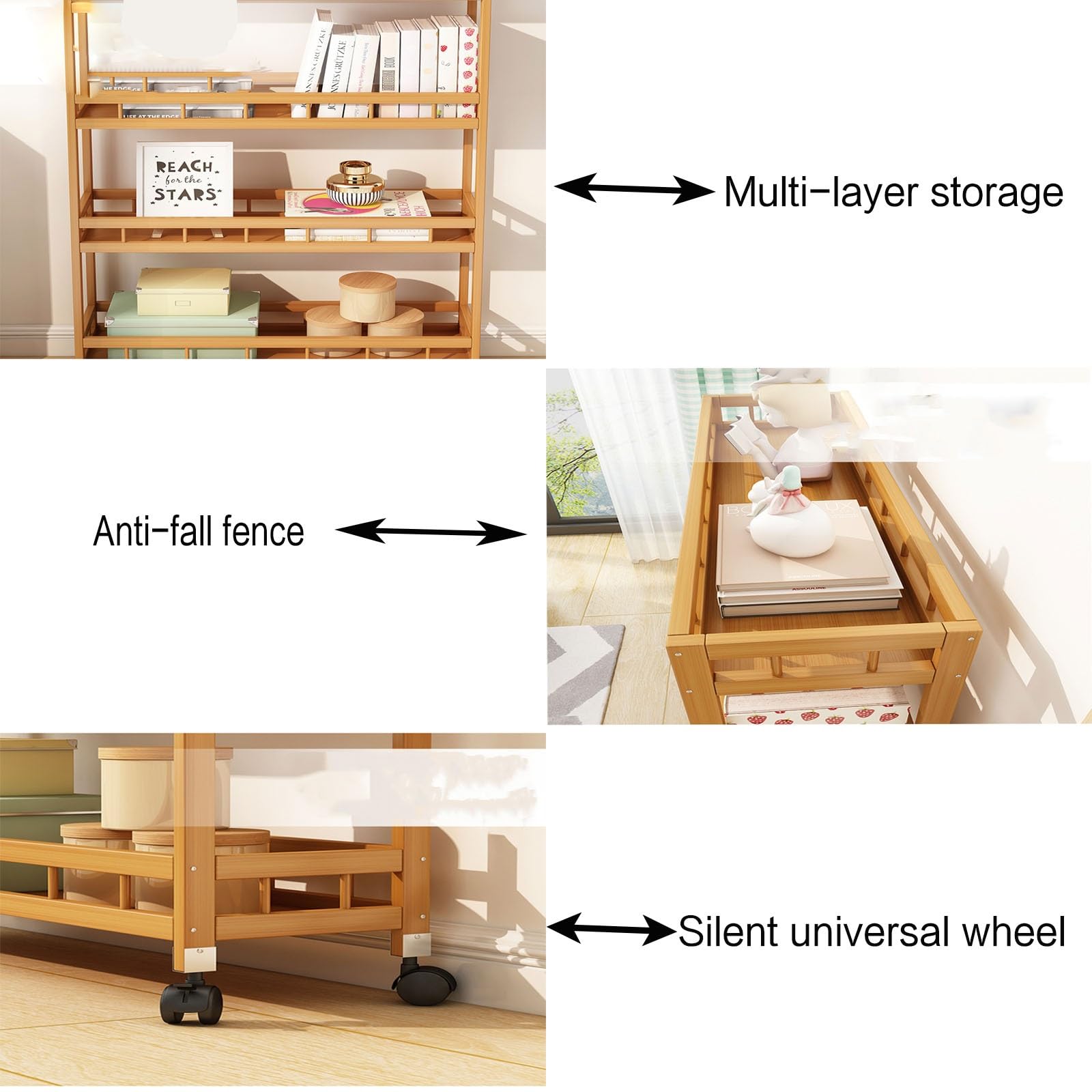 Carrello di laminazione del bambù Sottile 3 Tier Space Saving Utility Trolley con Ruote per la Stretta Gap Cucina Bagno Lavanderia Organizzatore Rack Mobile Scaffalatura