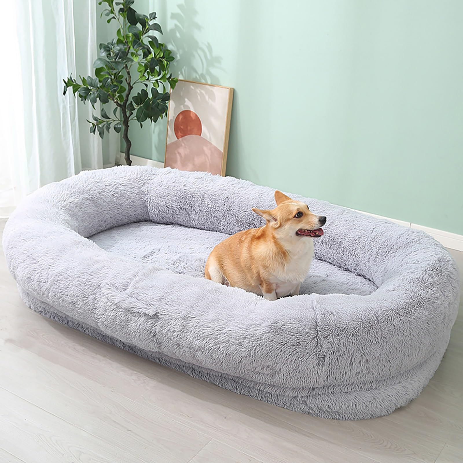 Human Dog Bed, Extra Large Waterproof Washable Giant BeanBag for Ultimate Comfort, Faux Fur Fluffy Pet Lounger