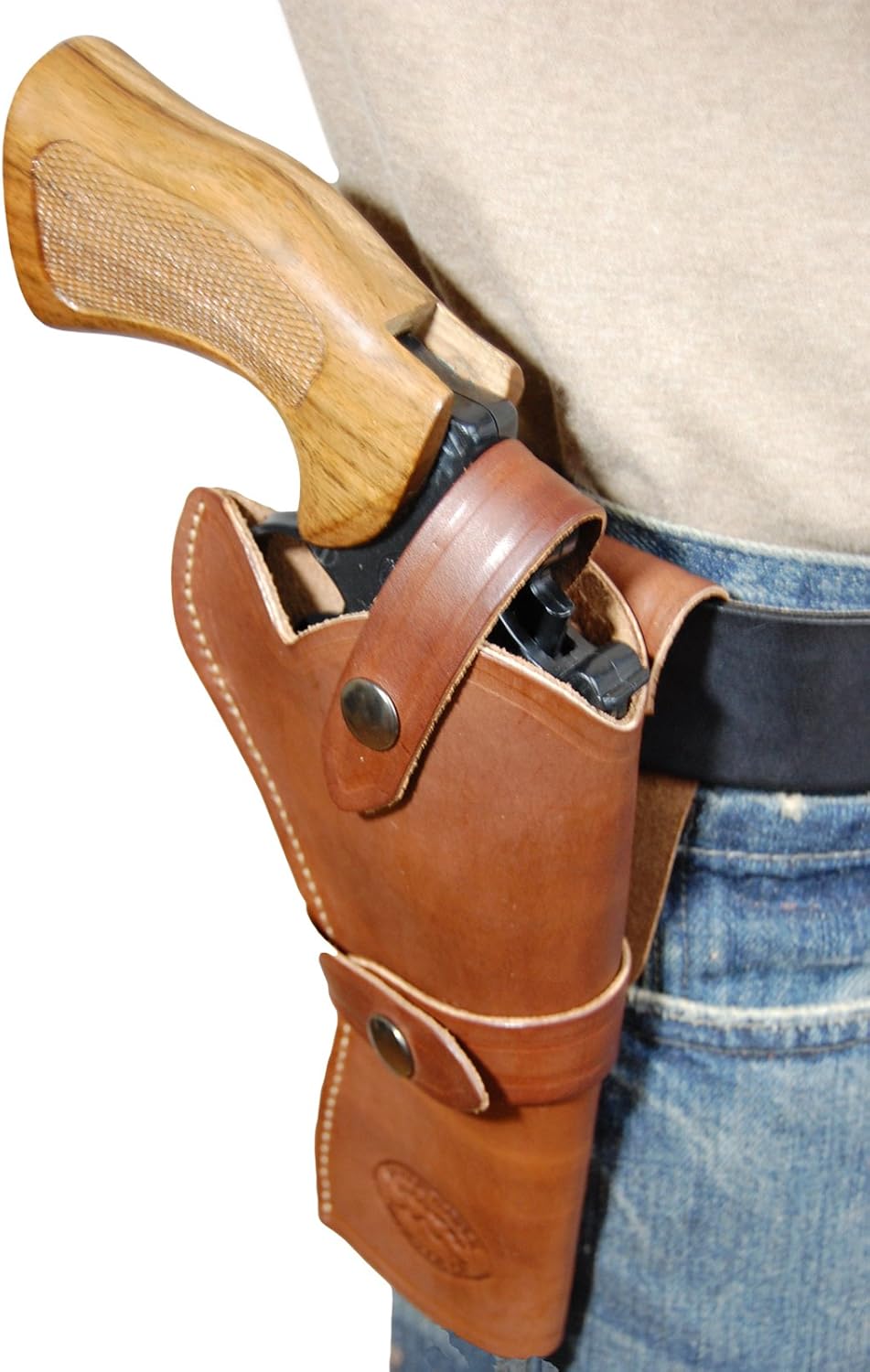 New Barsony Brown Leather Western Style Gun Holster for 4 inch Revolvers