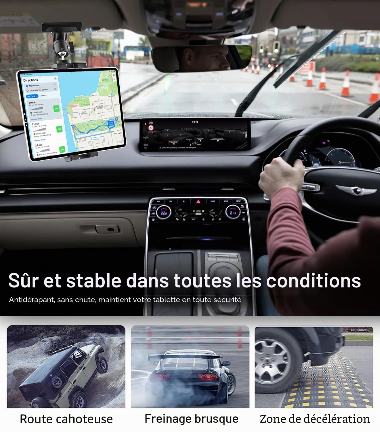 GDZN Support Tablette Voiture Pare Soleil pour 4-13" iPad Téléphone, Solide Support iPad Véhicule Visière avec Pince Métal pour iPad Pro Air Mini, Samsung Tab, Kindle Fire HD, Lenovo, iPhone