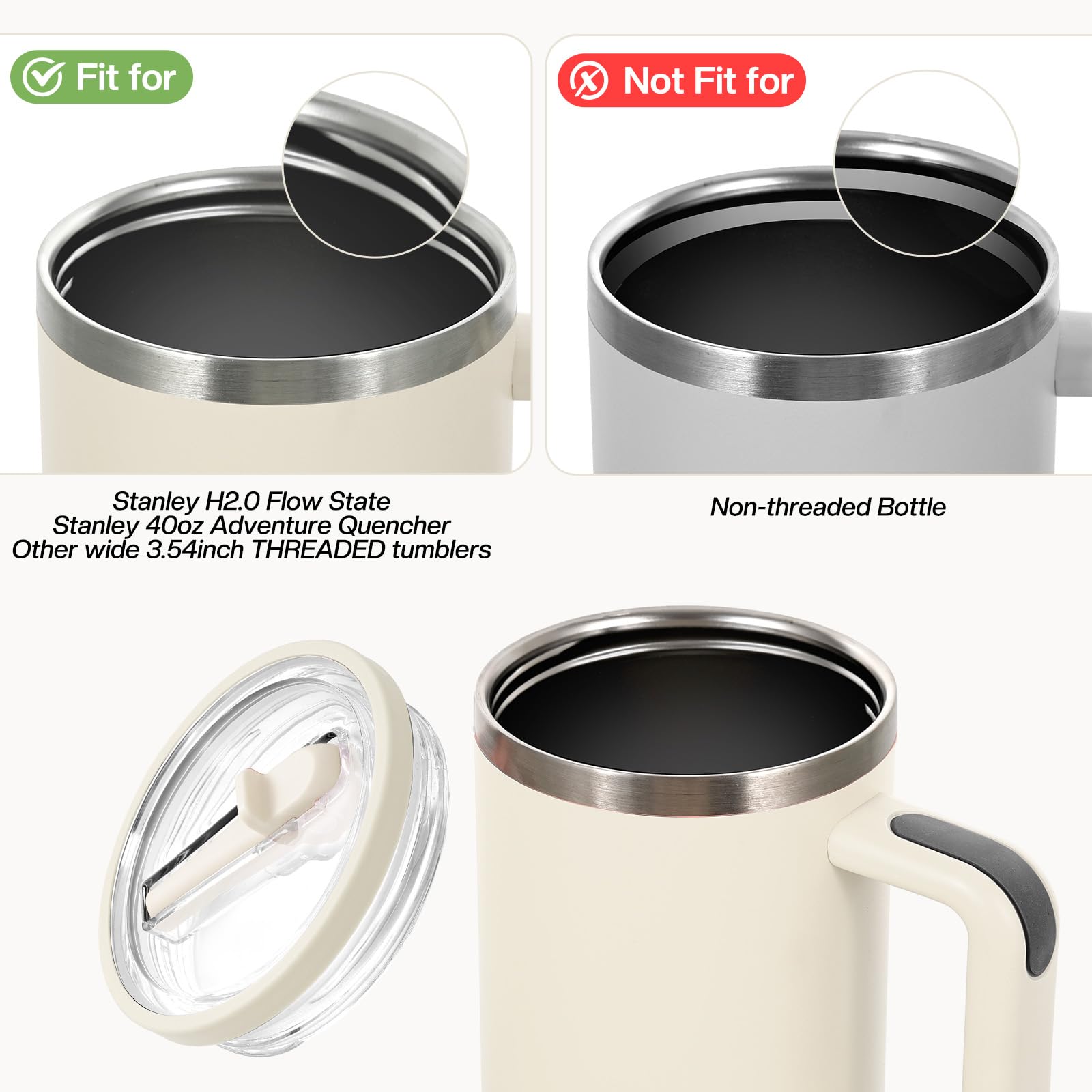 NEERIX 2 coperchi di ricambio riutilizzabili per bicchieri da 40 oz, coperchio bicchieri plastica di ricambio premium con cannuccia, a prova di perdite e antipolvere, accessori per Stanley Cup