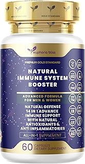 Immune Defence Support 14 in 1, Vitamin C D B, Zinc, Selenium, Elderberry, Probiotics, Turmeric, Ginger Immunity System Booster Adults – 60 caps UK