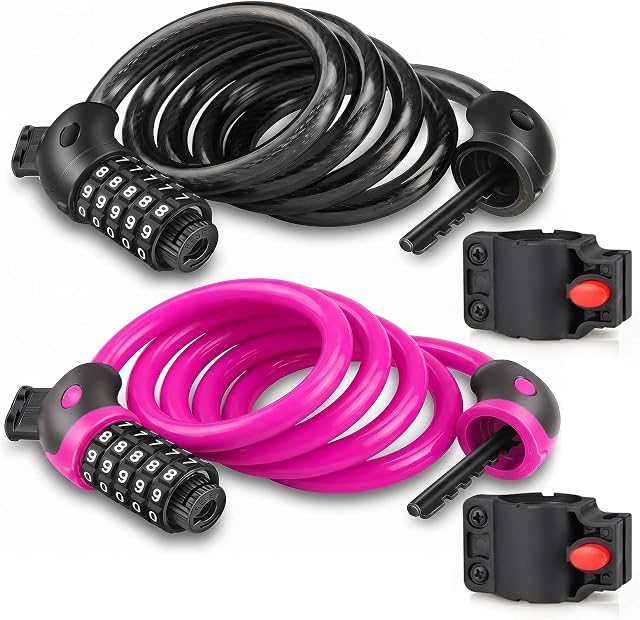 Verrouillage à vélo 2 Faites votre valise, 4FT 5-Digit Verrouillage combiné de câble, Vélo antivol de verrouillage. Aucune clé nécessaire. Facile à installer . anti-vol de serrure de câble convient parfaitement vélos, e-bikes, VTT et scooters