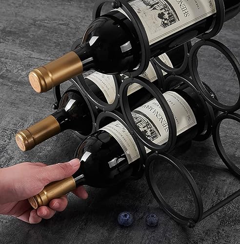 Miniatura 3 de Mesa de encimera rústica de alambre negro moderno, estante para vino, insertos de metal para gabinete rústico de 6 botellas de almacenamiento de vino