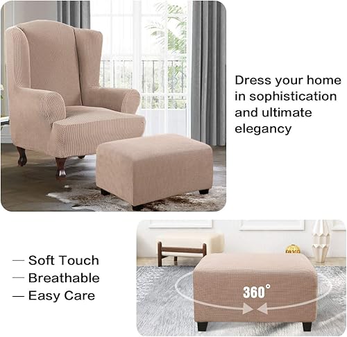 Vista 145 de H.VERSAILTEX Funda otomana elástica, funda otomana redonda, cubierta de almacenamiento otomana, funda protectora de muebles para reposapiés, ajuste