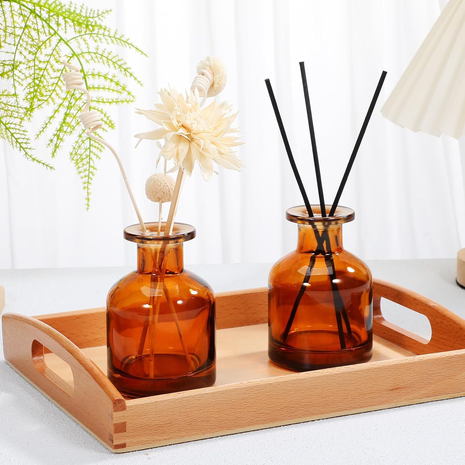 Cabilock 2pcs Reed Diffuser Bottles Empty Glass Diffuser Jars for Bathroom Office Decor Home Car Aromatherapy Use，Brown（no Reeds）