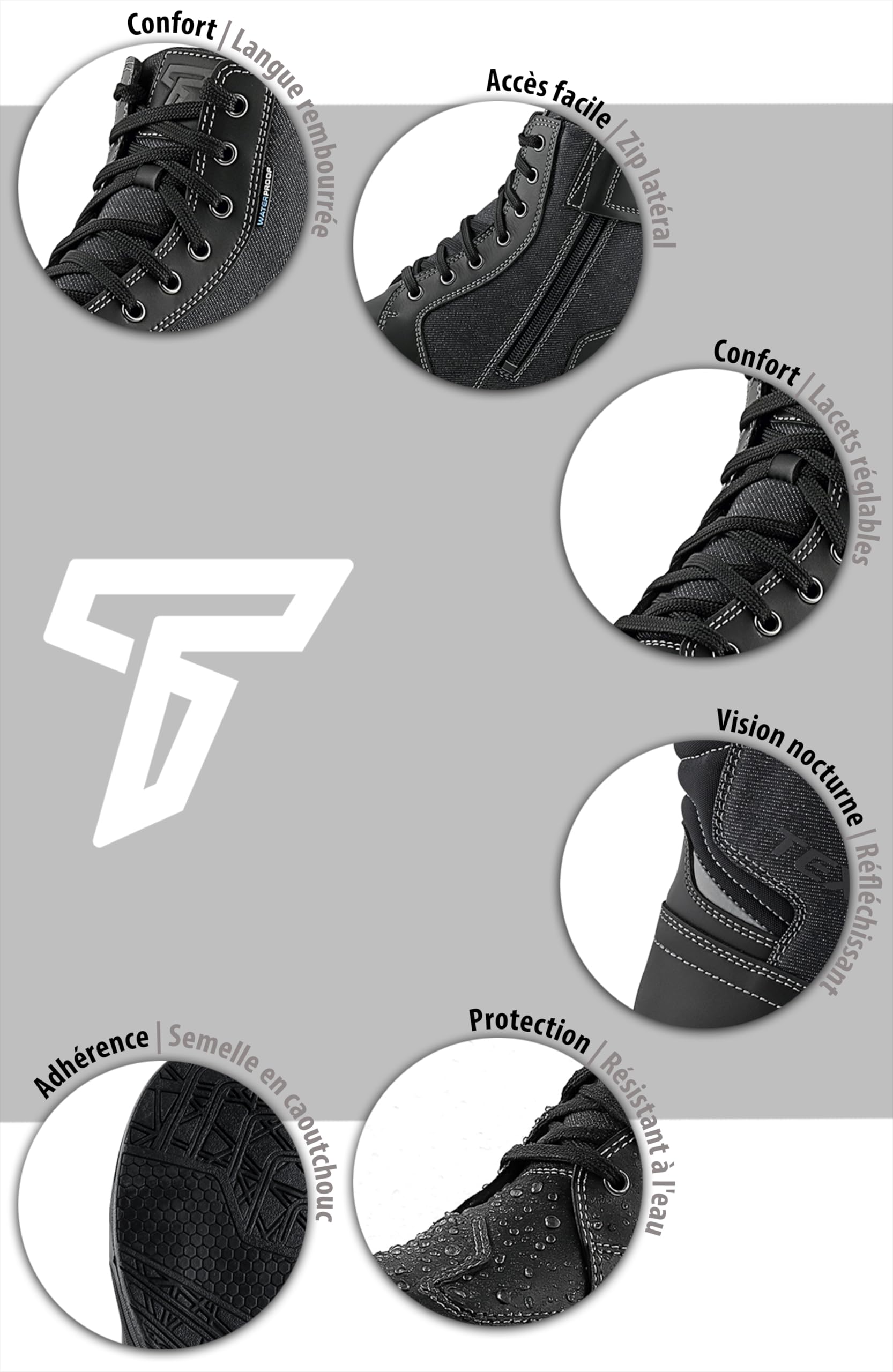Texpeed Bottes De Moto Homme Cuir - Chaussures De moto Street Sneaker 100% Imperméables - Coupe courte Homologuées CE - Noir Denim - EU 43