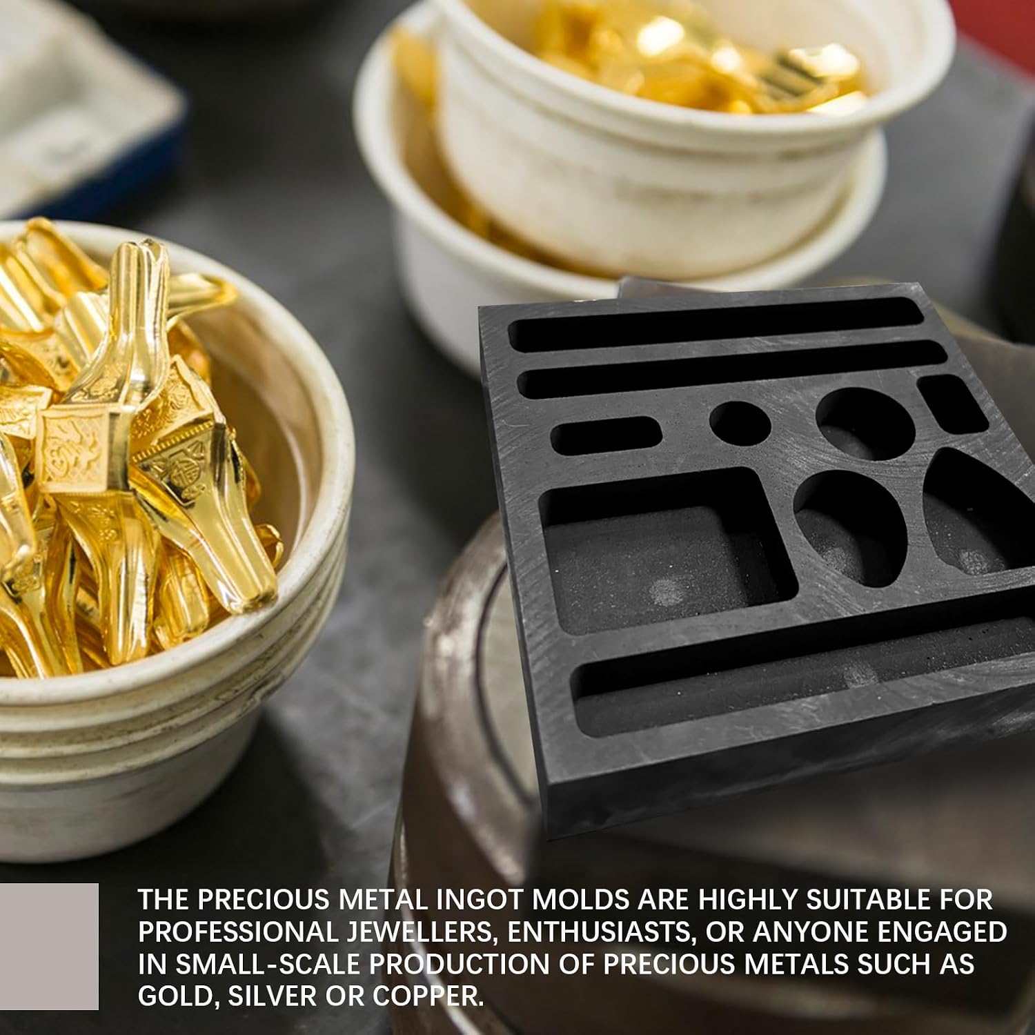 10 Hole Graphite Ingot Mold for Metal Casting, Multi-Cavity Graphite Mold for Gold Silver Melting, Precious Metal Ingot Mold for Jewelry Making Refining