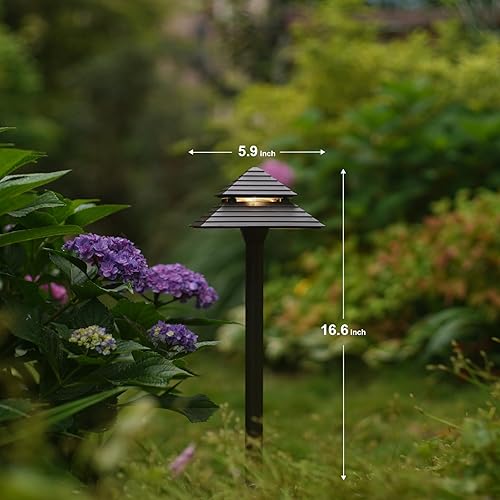 Miniatura 6 de GOODSMANN Luces de camino para exteriores de bajo voltaje, 8 unidades, luces de camino de pagoda de 2 niveles, con cable, 3 W, LED, 180 lúmenes,