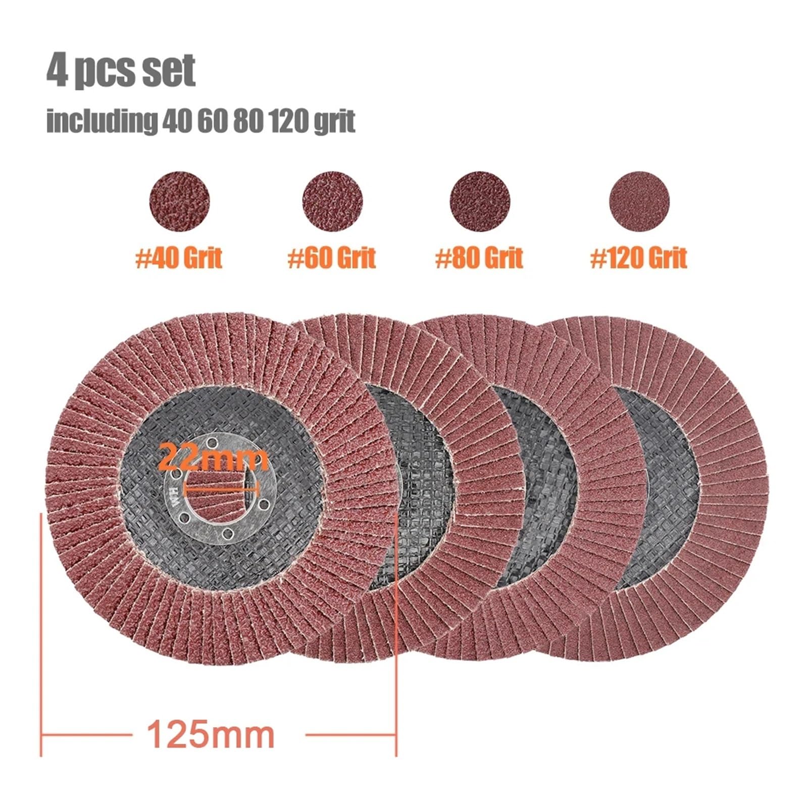 Tarcza do szlifowania metalu, uniwersalna tarcza l Tarcza listkowa 4szt. Cyrkonia 115mm 125mm 40-120 Ziarnistość do szlifierki kątowej Multicolor(4pcs Red 125mm)