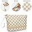 Ethereal Small Makeup Bag, khaki Checkered 2 Layers Travel Cosmetic Bag with Makeup Brush Holder, Portable Makeup Pouch for Women/Girls