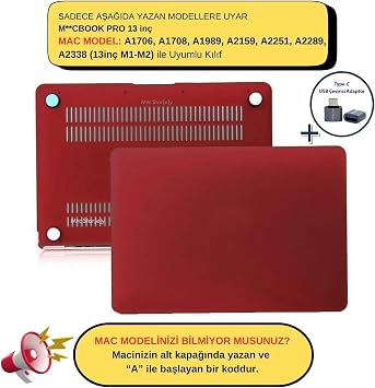 McStorey MacBook Pro 13 İnç M1 M2 Kılıf A2338 Uyumlu | Mat Sert Koruyucu Kapak Hard Case | A1706 A1708 A1989 A2159 A2251 A2289 Uyumlu İnce Hafif Buzlu Laptop Kılıfı Bordo