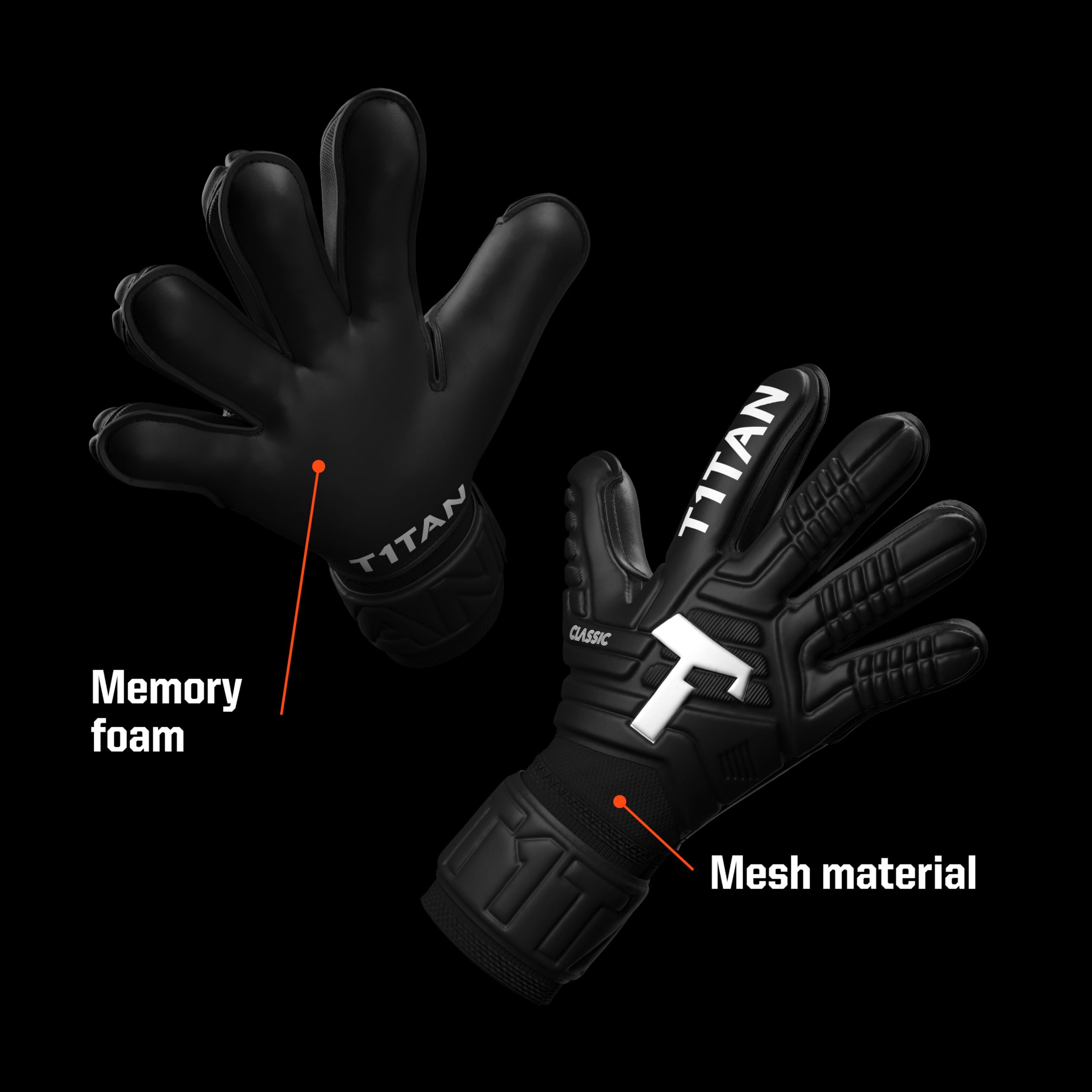 T1TAN Classic 1.0 Black-out - Guantes de Portero - sin protección para los Dedos - Guantes de fútbol para porteros - Talla 10