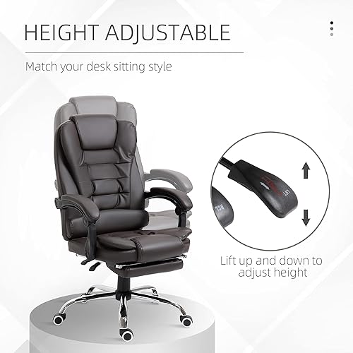 Miniatura 4 de HOMCOM Silla de oficina ejecutiva ergonómica de respaldo alto, silla de computadora de piel sintética con reposapiés retráctil, soporte lumbar,
