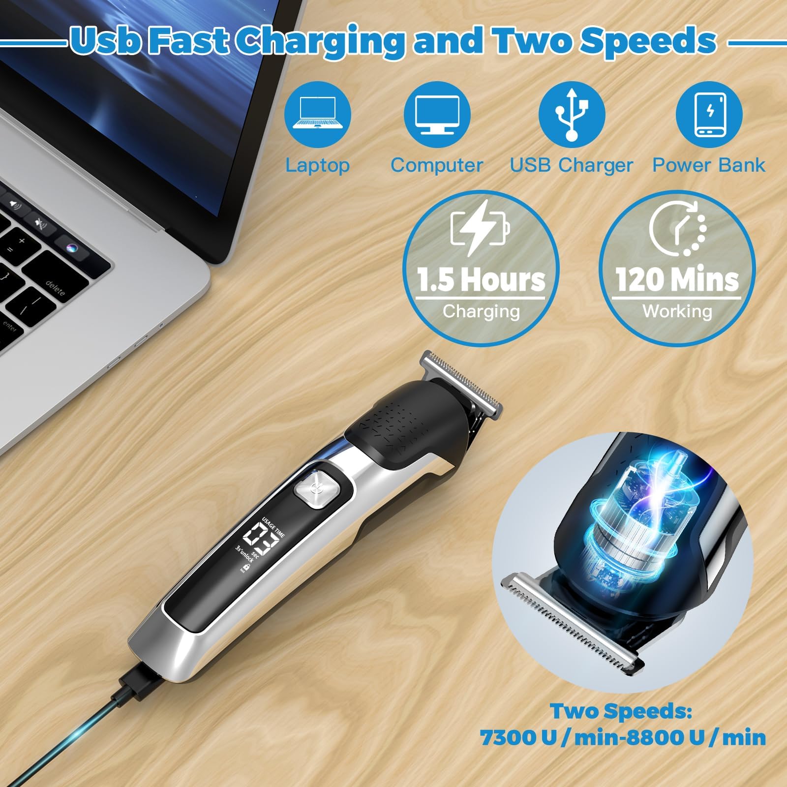 Barttrimmer Herren Haarschneidemaschine All-In-One Trimmer Bartschneider Nasenhaartrimmer Haarschneider, USB Wiederaufladbar Rasierer Elektrisch mit 4 Scherköpfe 5 Einsteckkämme