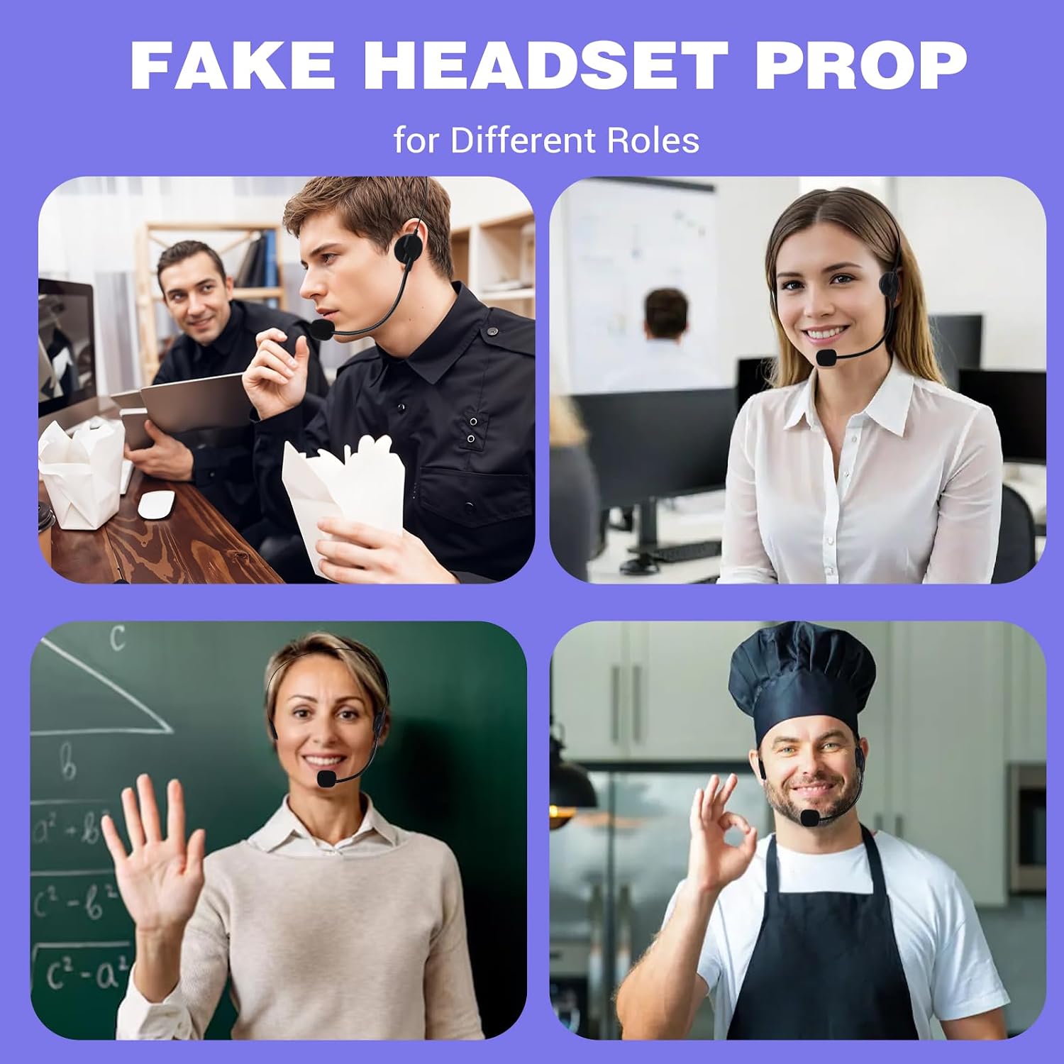 Fake Microphone Headset Prop Mic, Rockstar Costume Accessories for Women Men, Adjustable Star Singer Head Microphone Headphones Props for Halloween Cosplay Music Birthday Party Supplies (16 × 13 cm)