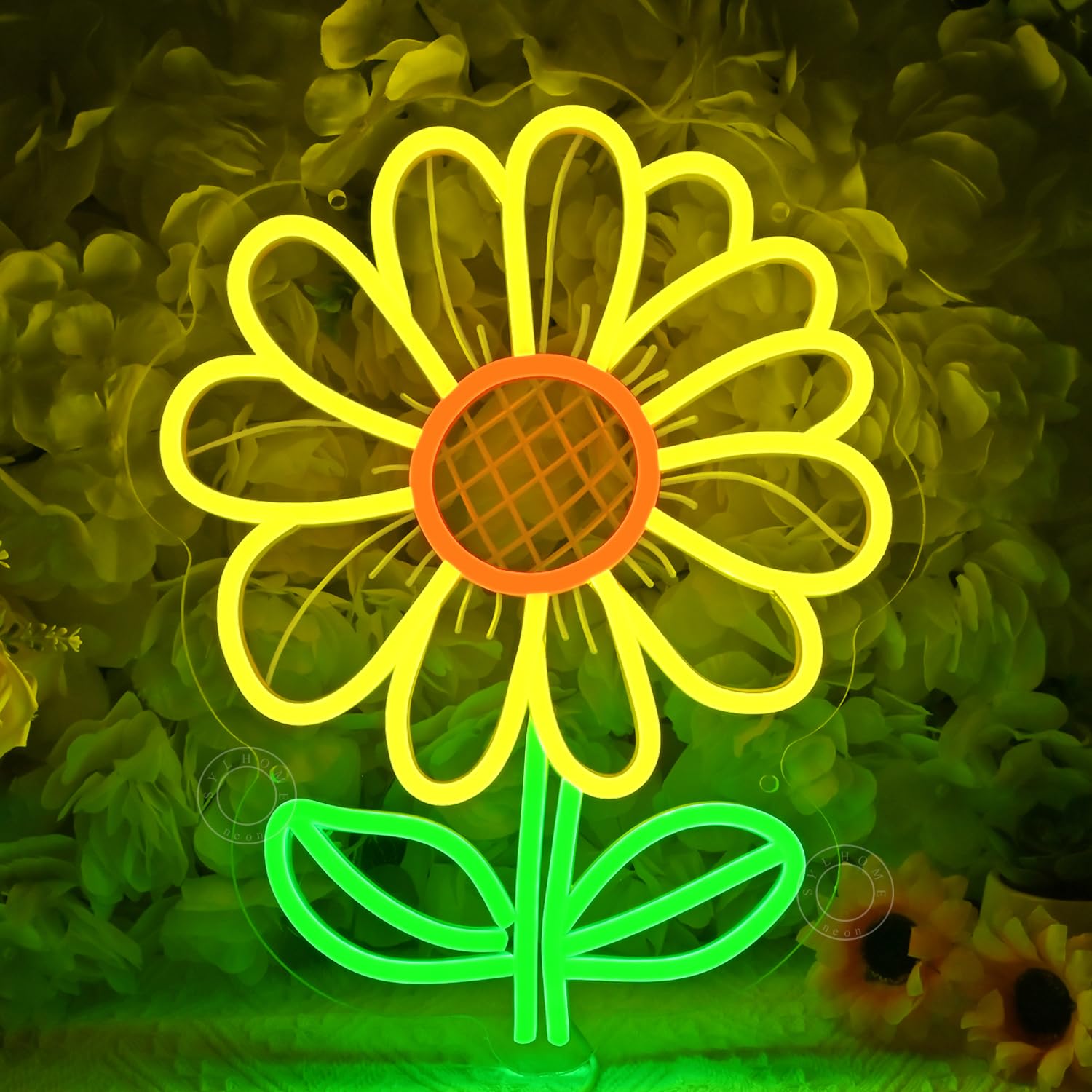 SYLHOME Letrero de luz LED de neón con diseño de girasol, para dormitorio, sala de estar, habitación de niños, aula, decoración de pared, sala de juegos, cumpleaños, Navidad, fiesta, regalos, 13.7 x