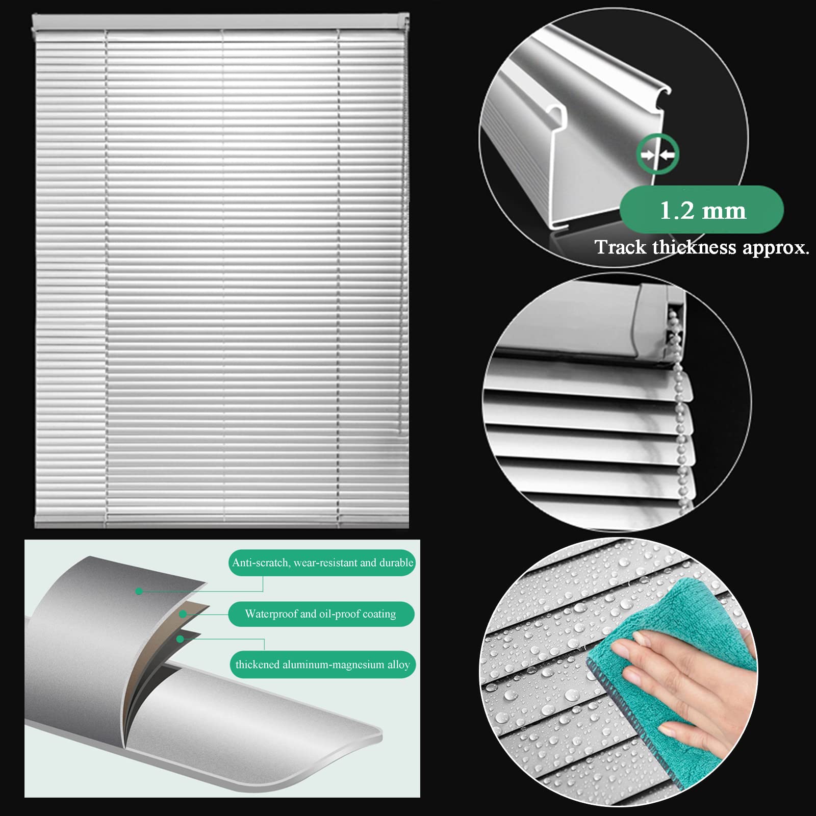 Aluminiowe mini żaluzje poziome, rolety filtrujące światło, anty-UV, wodoodporne, regulacja światła, metalowe rolety, do domu, biura, łazienki, drzwi francuskich, szer. 170 x wys. 220 cm