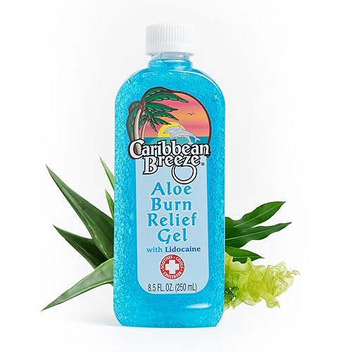 Caribbean Breeze Alivio de quemaduras de aloe, vitamina enriquecida con lidocaína gel de aloe vera para aliviar quemaduras solares, 100% gel de aloe