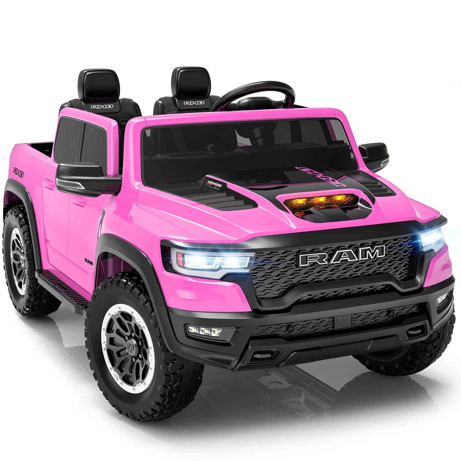 First Ride On 24V Ride On Toys for Big Kids, RAM 1500 RHO 2 Seater Ride on Car w/Remote, Battery Powered Truck w/ 4 Wheels Suspension, Electric Car w/Bluetooth, LED Lights, Trunk