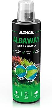 Aquarium Algae Remover 473 ml   eliminates green, hair & spot algae fast   copper-free & plant safe   clears water & protects fish   prevents regrowth   for freshwater tanks   ARKA Algaway