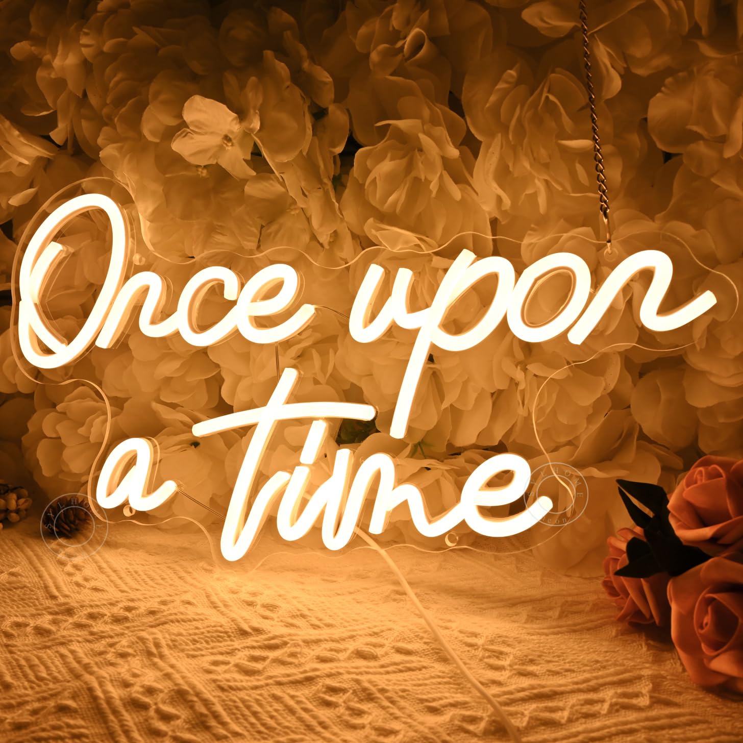 SYLHOME Once Upon A Time - Letrero de luz LED de neón para el hogar, dormitorio, habitación de los niños, guardería, decoración de pared, palabras, arte, boda, cumpleaños, estantería, regalos de