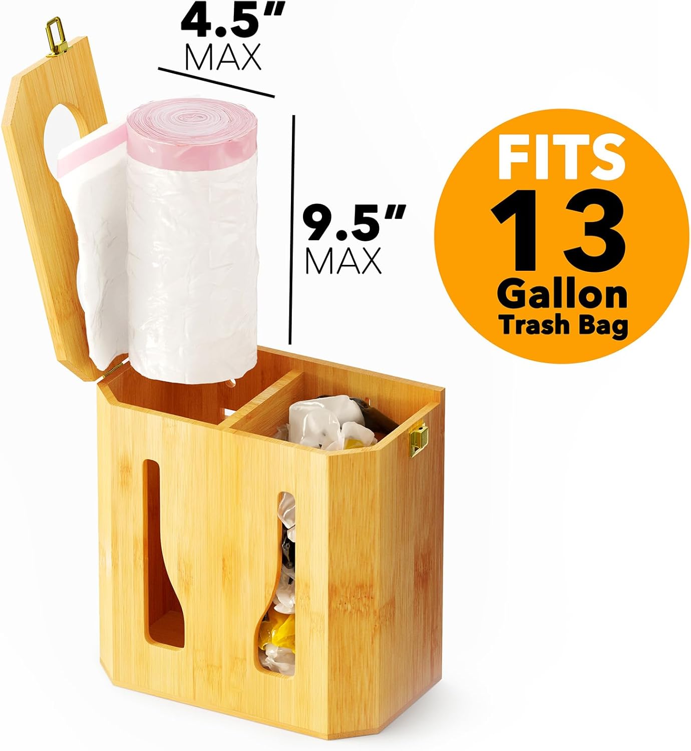 SpaceAid Bamboo 2 in 1 Garbage Bag Roll Holder & Dispenser, Under Sink Organizer for Kitchen Storage