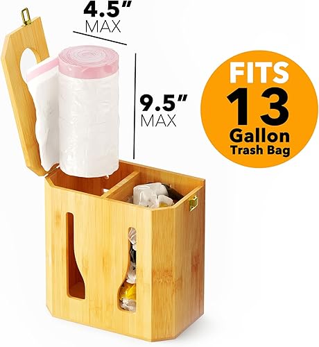 Miniatura 4 de SpaceAid Soporte de rollo y dispensador de bolsas de basura 2 en 1 de bambú, organizador debajo del fregadero para almacenamiento de cocina