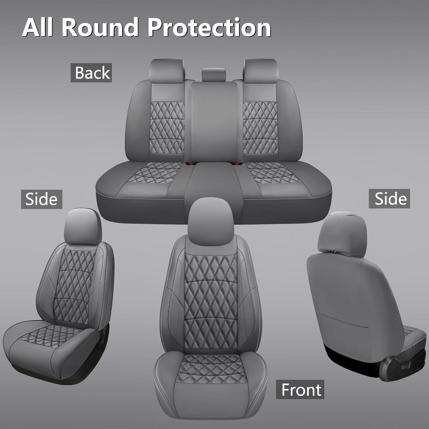 ns yolo leather car seat covers,universal fit for most cars,suvs and sedans,waterproof luxury leatherette cushions, 5 seats protectors (grey, full set-5 seats(front and rear)) grey full set-5 seats(front and rear)