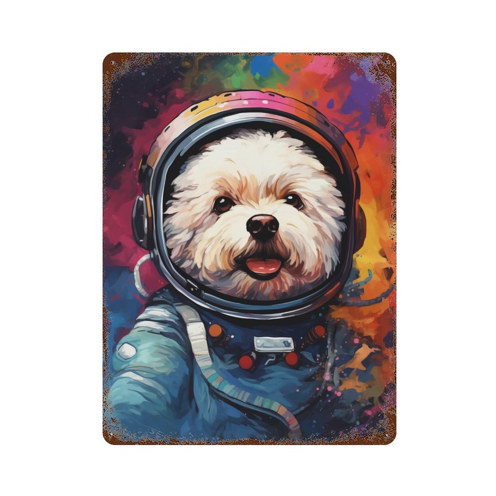 Space Pup Adventure -2 15.7"x11.8" Vintage Rust Metal Sign, Classic Wall Plaque for Office, Studio And Wall Decor