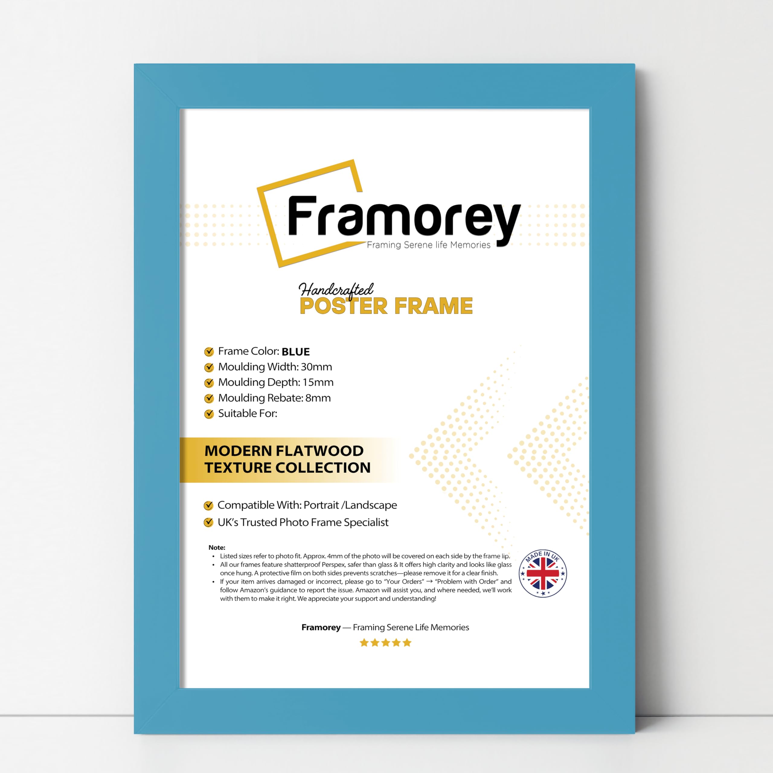 Framorey Modern Flat Picture Frames, Blue Photo Frames 10x6 Inch Size Picture Frame, Collage Photo Frames For Wall Décor, Landscape & Horizontal Poster Frames, Various Sizes