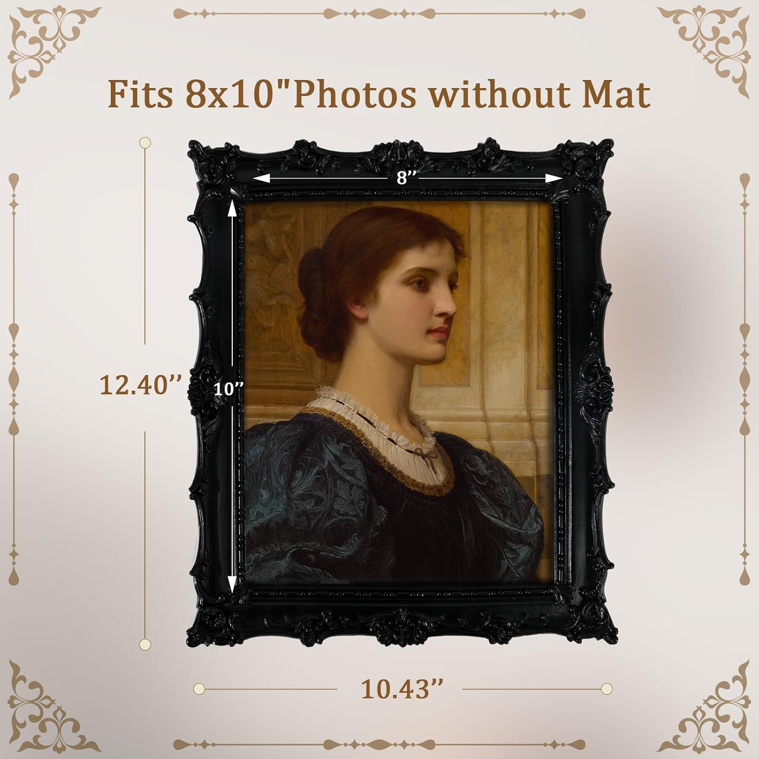 8x10 inch Vintage Photo Frame,Black White Pink Wood Gold Color Hand-Crafted Resin Picture Frame with Easel & Hook, Home Décor for Tabletop Wall Hanging Rahmen Photo Frame (Black)