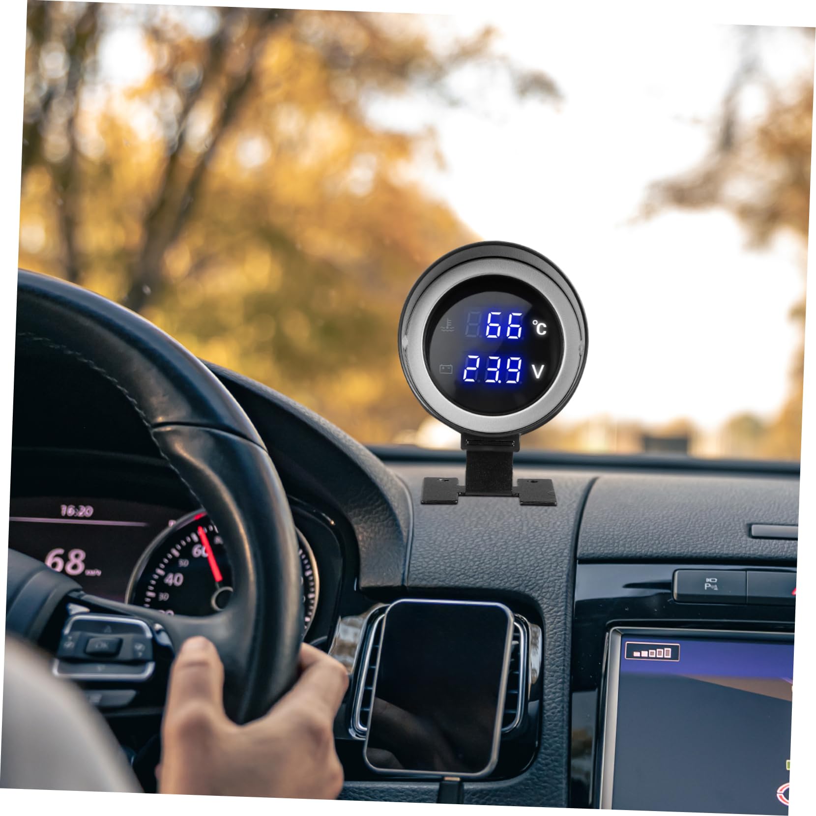 Cabilock Manometro Temperatura Acqua per Auto con Adattatore per Veicoli Calibro Digitale Rotondo con Doppio Monitoraggio e Installazione Facile in Lega di Alluminio e Plastico