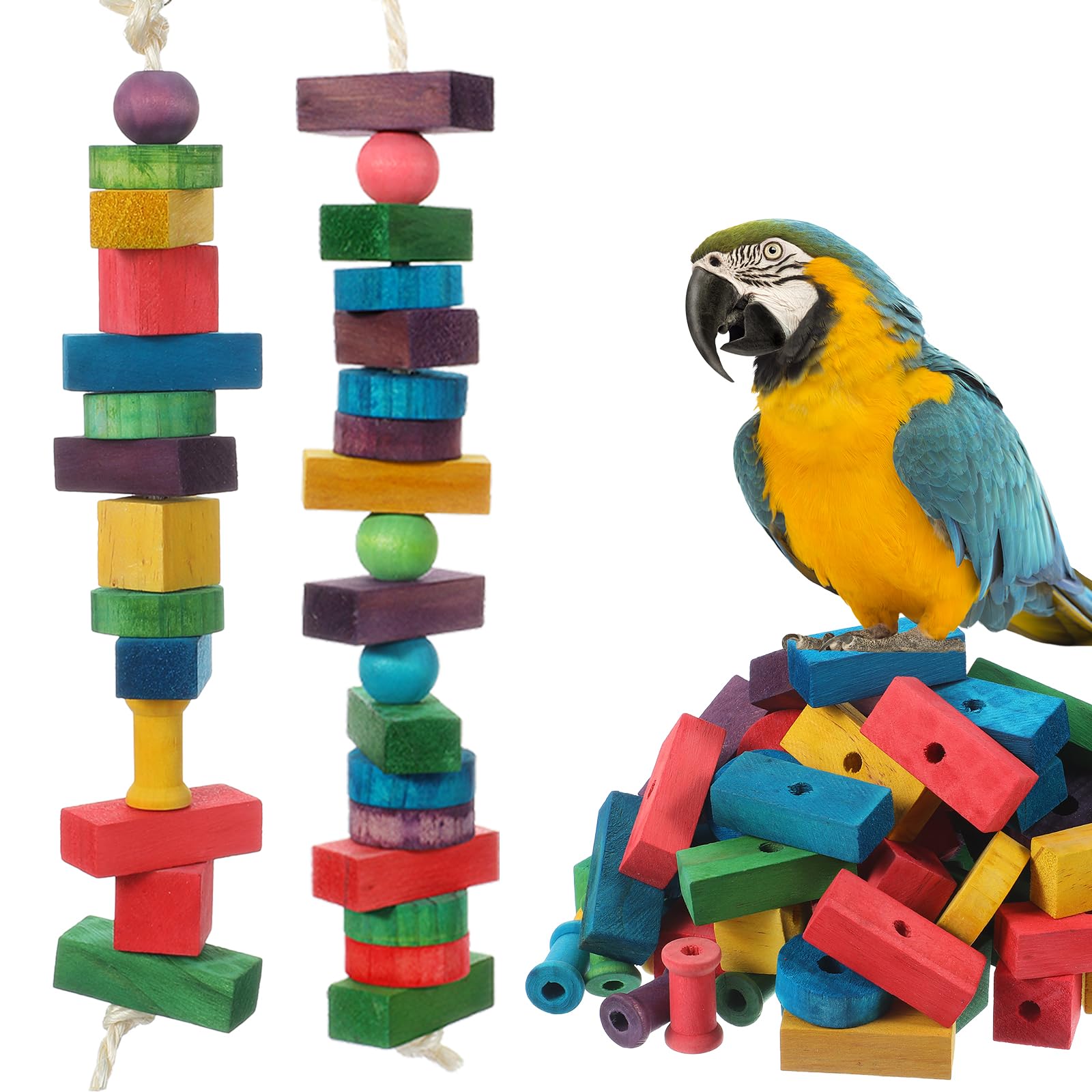 165 Pcs Parrot Toys, Bird Toys Bird Chew Toy DIY Multicolored Wooden Blocks for Large Macaws, Cockatoos, African Grey, Small and Medium Parrot