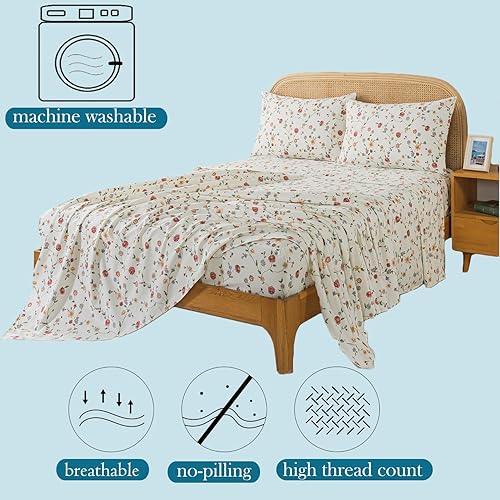 Miniatura 5 de Zusbest Juego de sábanas de tamaño King de 100 % algodón percal, color blanco hueso, cepilladas para mayor suavidad, sábanas de franela de lujo