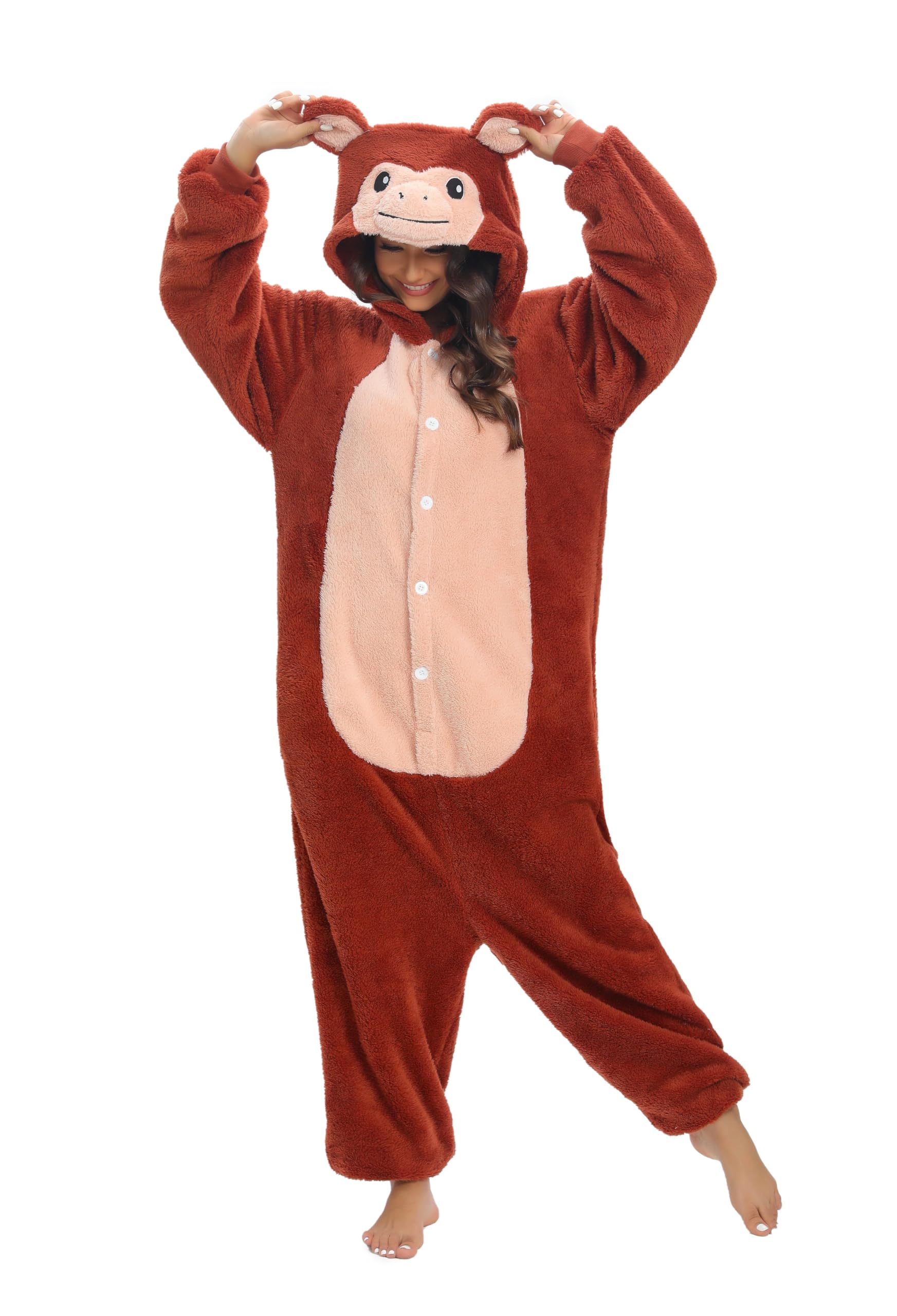 chuangminghangqi Lustiger Tier Einteiler mit Knopfleiste Kuscheloverall Damen Flauschig Plüschkostüm Ganzkörperanzug Fasching Partyoutfit Pyjama Herren Winter Erwachsene Geschenk für Frauen