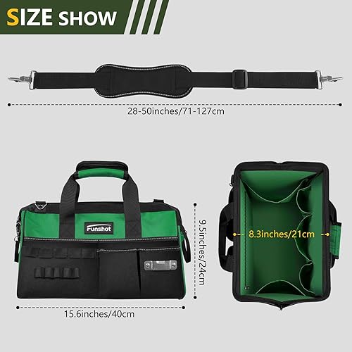 Miniatura 2 de Bolsa de herramientas, bolsas de herramientas resistentes de 15.6 pulgadas para hombres con boca ancha y correa de hombro ajustable, ideal para