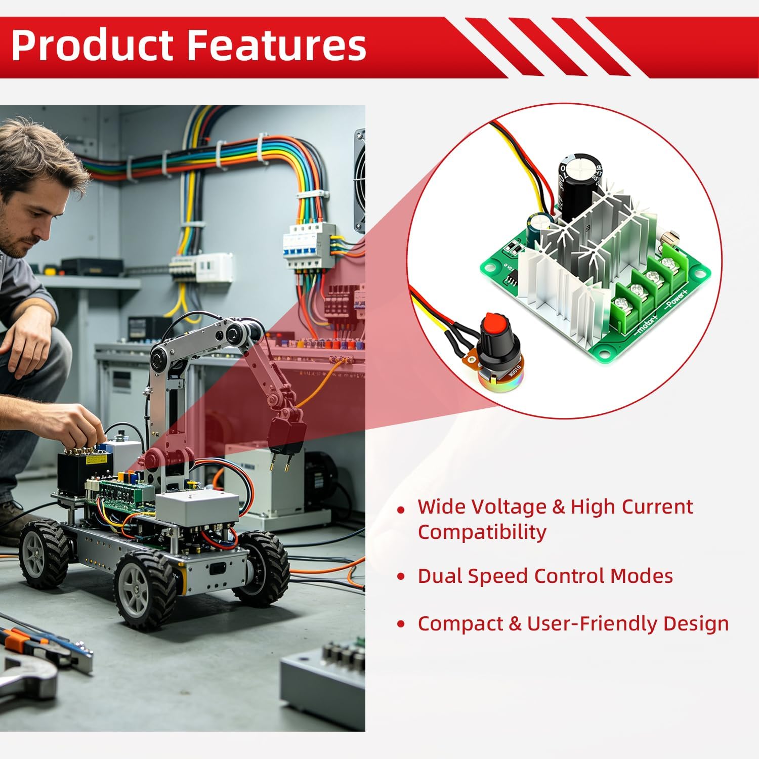 2PCS 15A PWM DC Motor Speed Regulator, 6V-90V Brushed Motor Controller with Reverse Polarity Protection, for Robotics & Automation