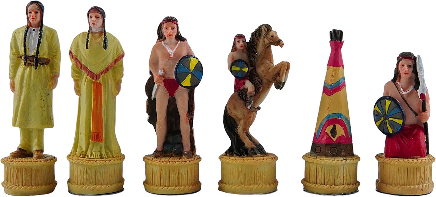 American West Chessmen, Cowboys & Indians with Stuyvesant Street Chess Board from Spain