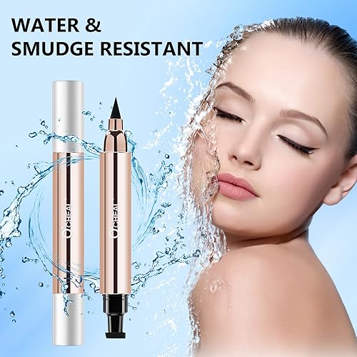 Miniatura 3 de OCHEAL - Lápiz delineador de ojos líquido negro 2 en 1 para mujer mezcla perfecta para un aspecto preciso o manchado delineador de ojos de gato de