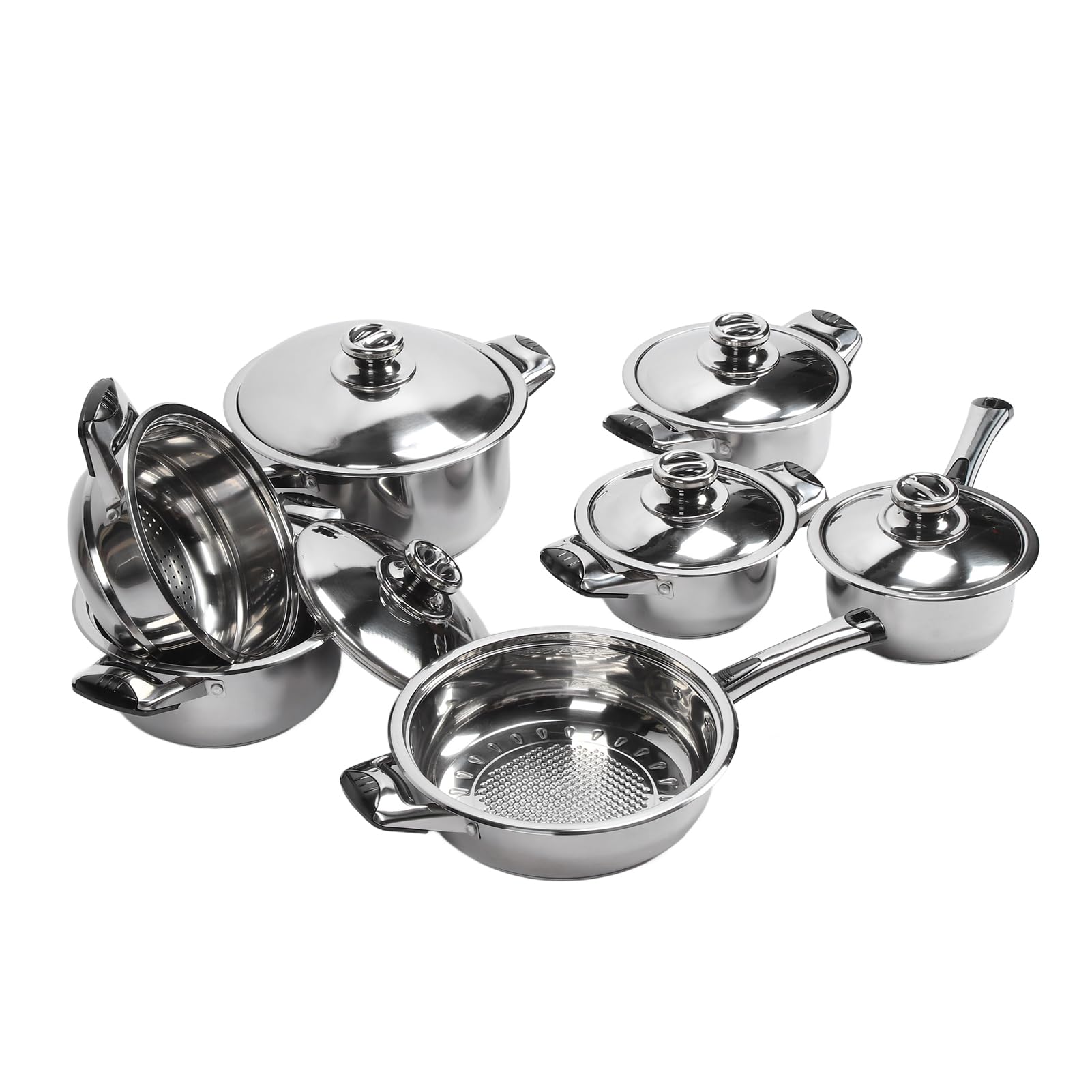 Rengue Set di Pentole in Acciaio Inossidabile Set da da 7 Pezzi Pentole e Padelle per Friggere Stufati con Conduzione del Calore Uniforme per Chef Domestico