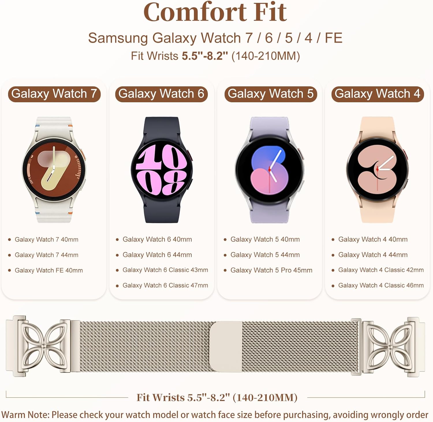 Getino Magnetic Metal Strap Compatible with Galaxy Watch 7 Band, Galaxy Watch 6 Classic Band FE 5 Pro 4 Active 2, 20mm Milanese Floral Dressy Wristband for Samsung Watch Bands Women 40mm 44mm 45mm - Image 6